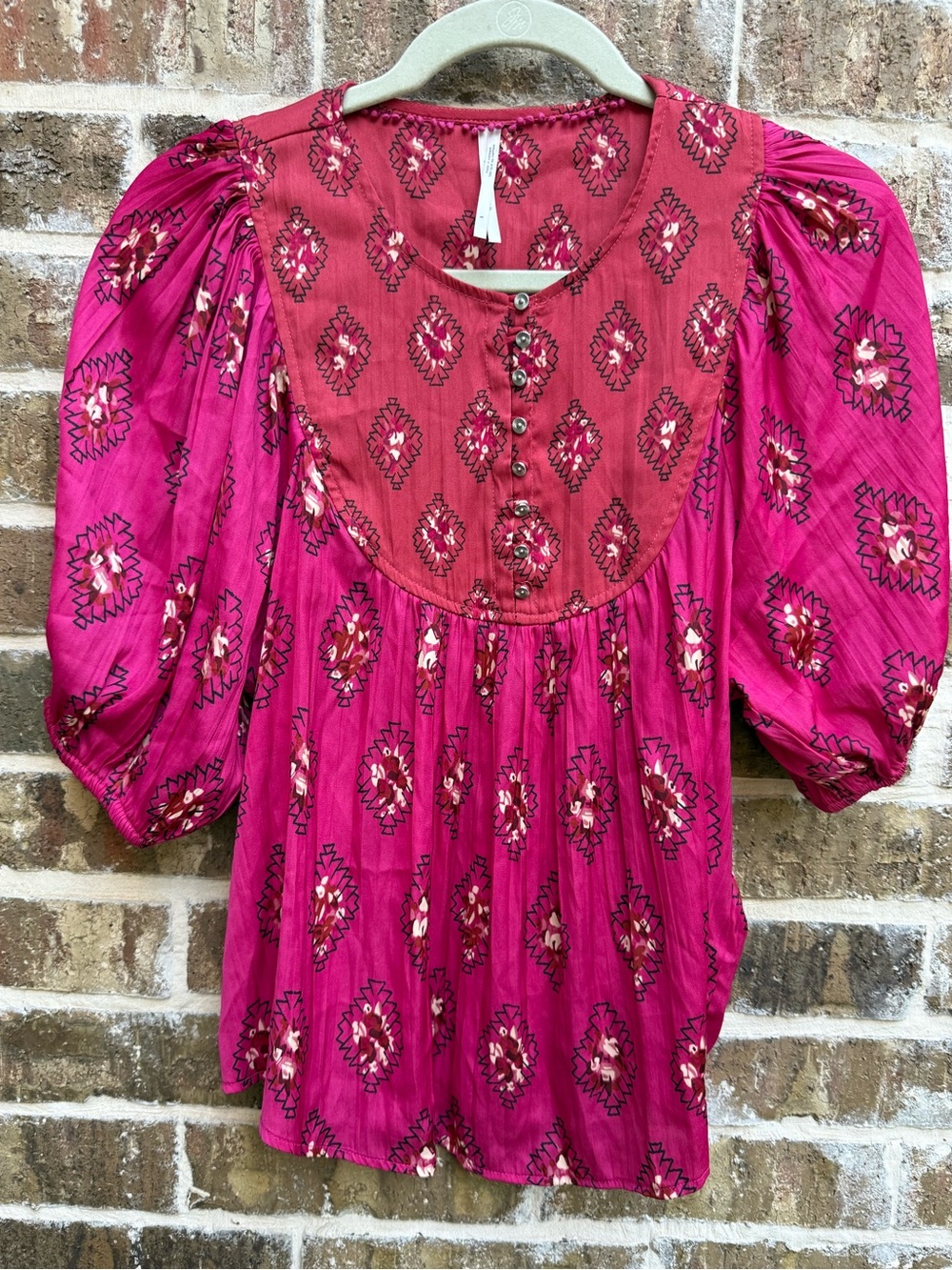 Anthropologie Pink Boho Balloon Sleeve Peasant Blouse Size Small